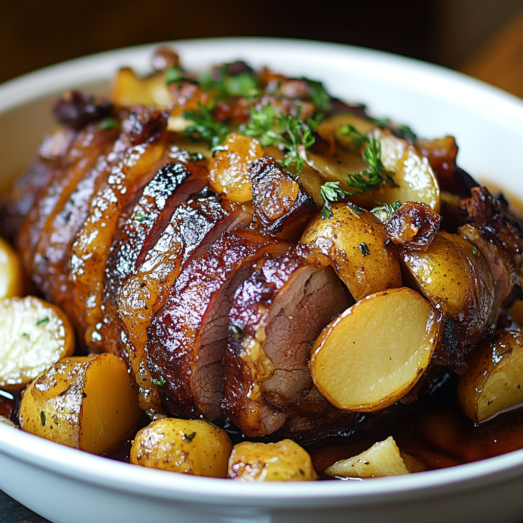 Rôti de porc aux pommes